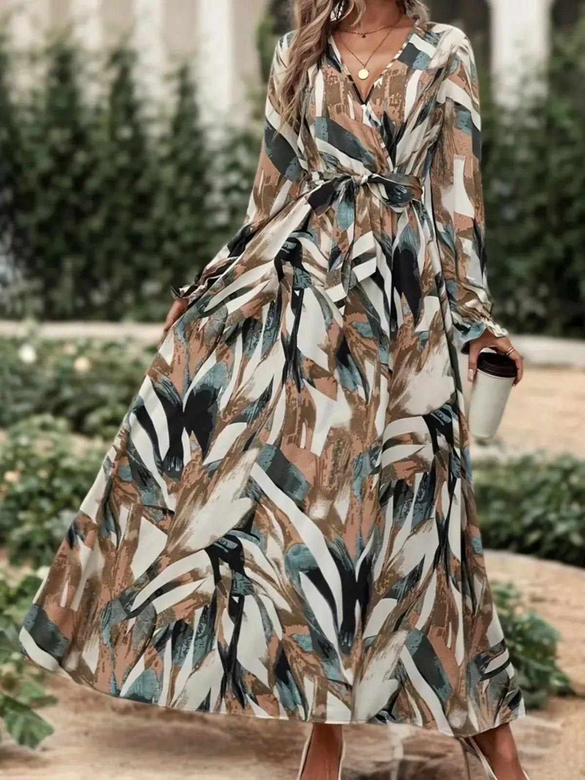 Surplice maxi dress in camel
