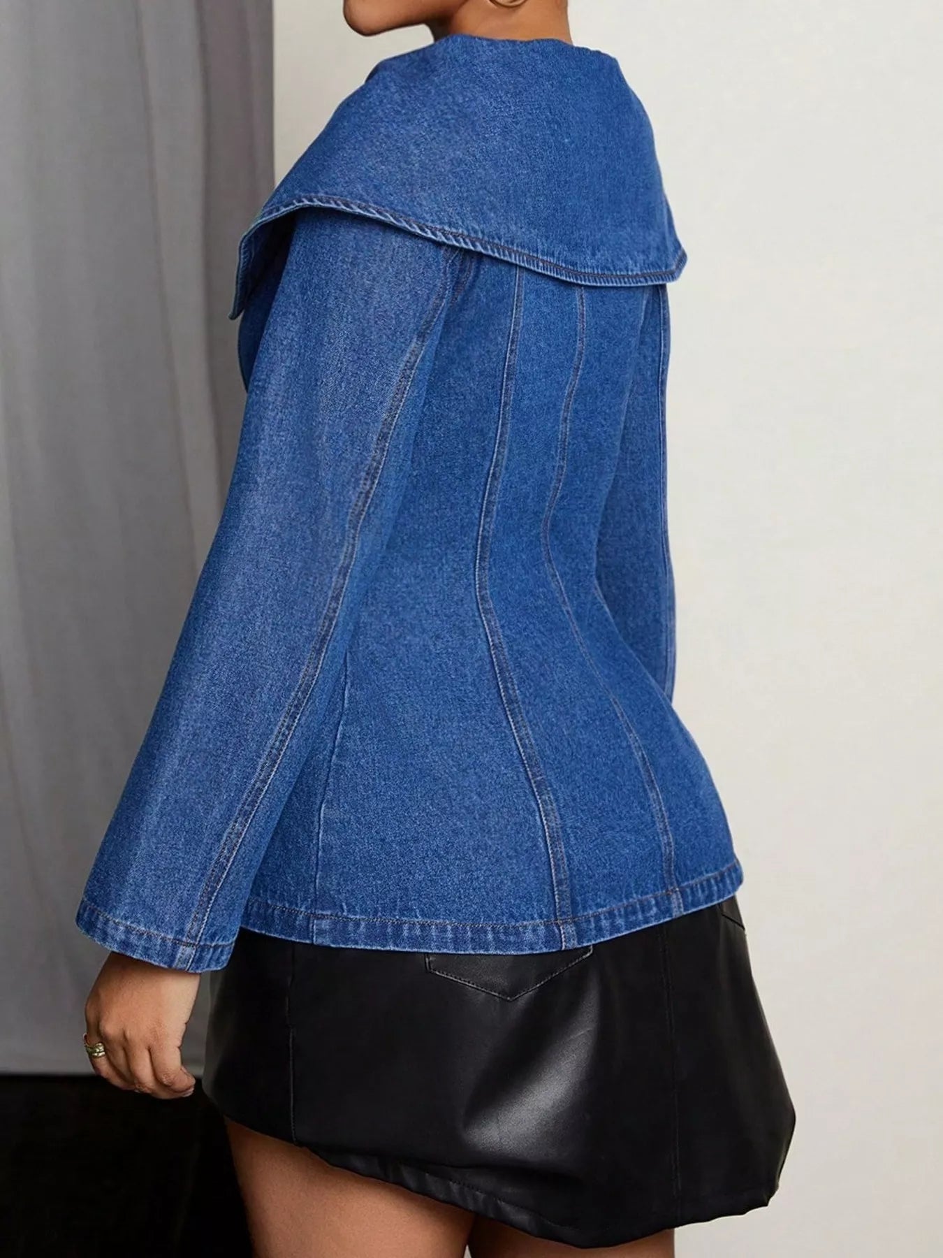 Button-Front Long Sleeve Denim Top - Fashorio