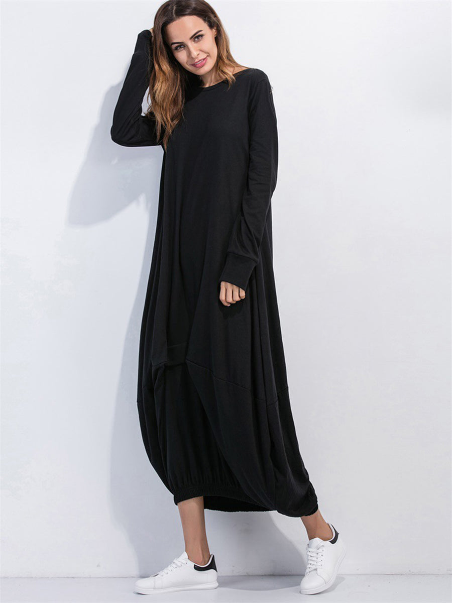 Full Size Round Neck Long Sleeve Sweatshirt Dress - Fashorio