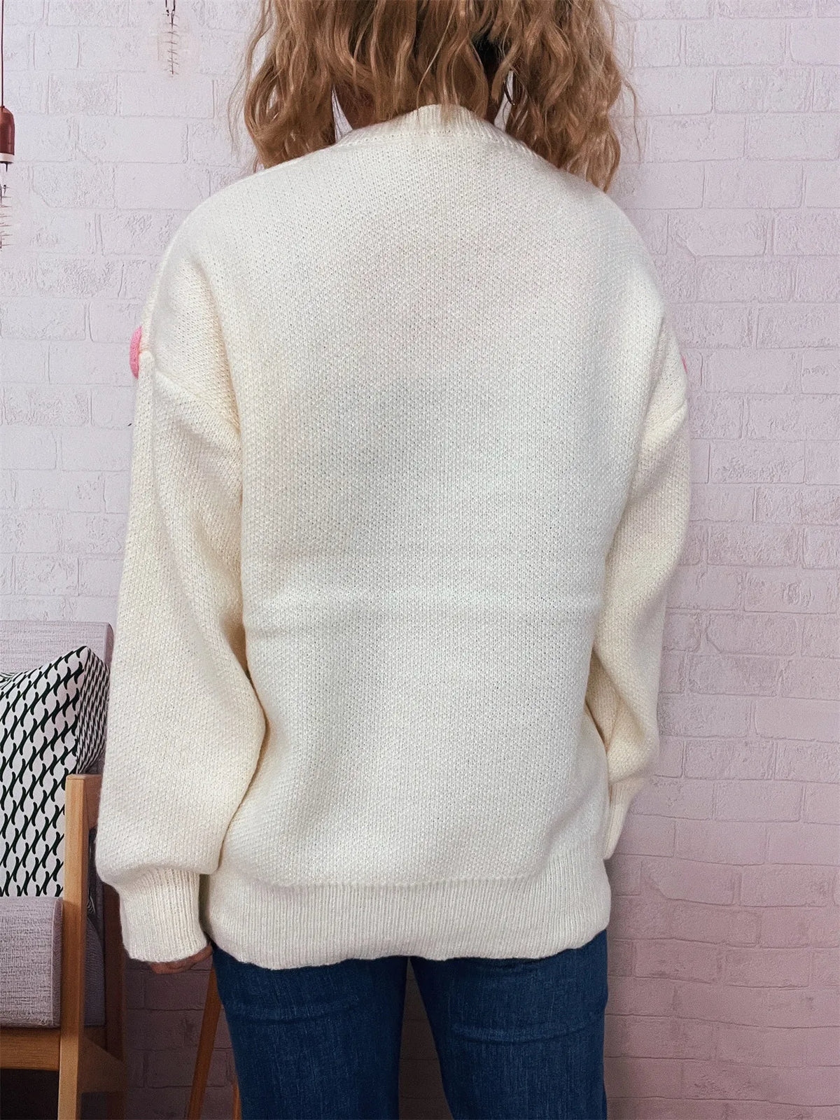 bear applique round neck sweater styled full outfit