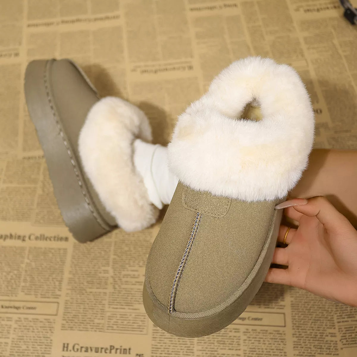 Fuzzy Platform Ankle Boots close up of the toe