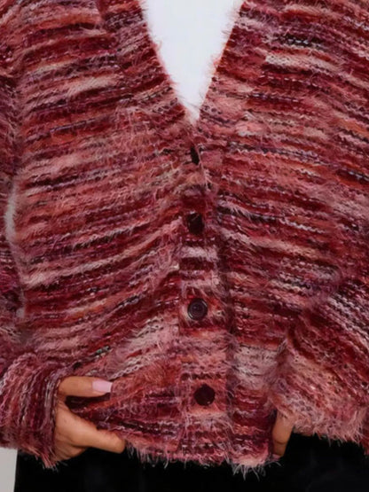 Fuzzy Button Down Chunky Cardigan - Fashorio