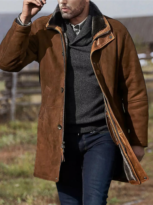 Men's Plus Size Zip Up Long Sleeve Coat Brown - Fashorio