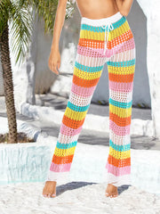 Cutout Contrast High Waist Swim Pants Multicolor - Fashorio