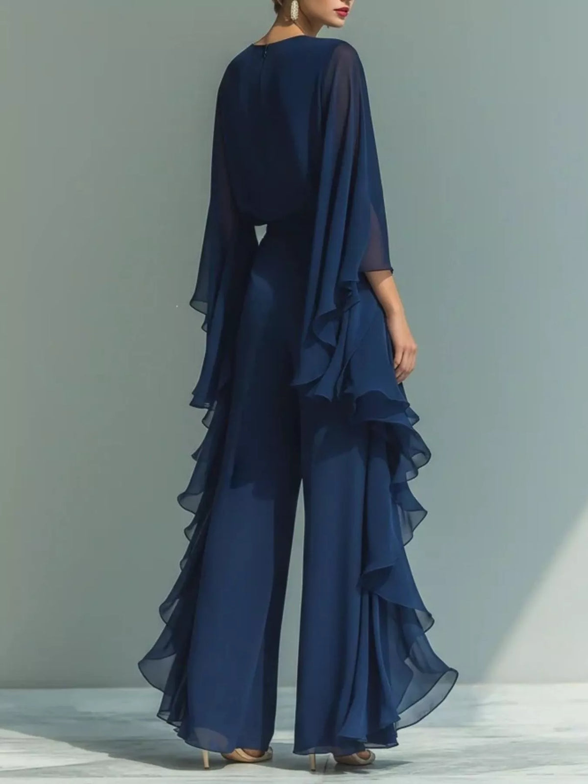 Ruffled chiffon two piece set side detail