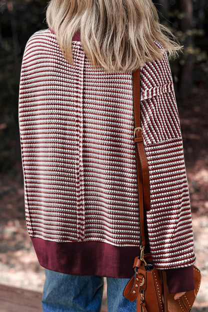 Oversized Striped Round Neck Sweatshirt - Fashorio
