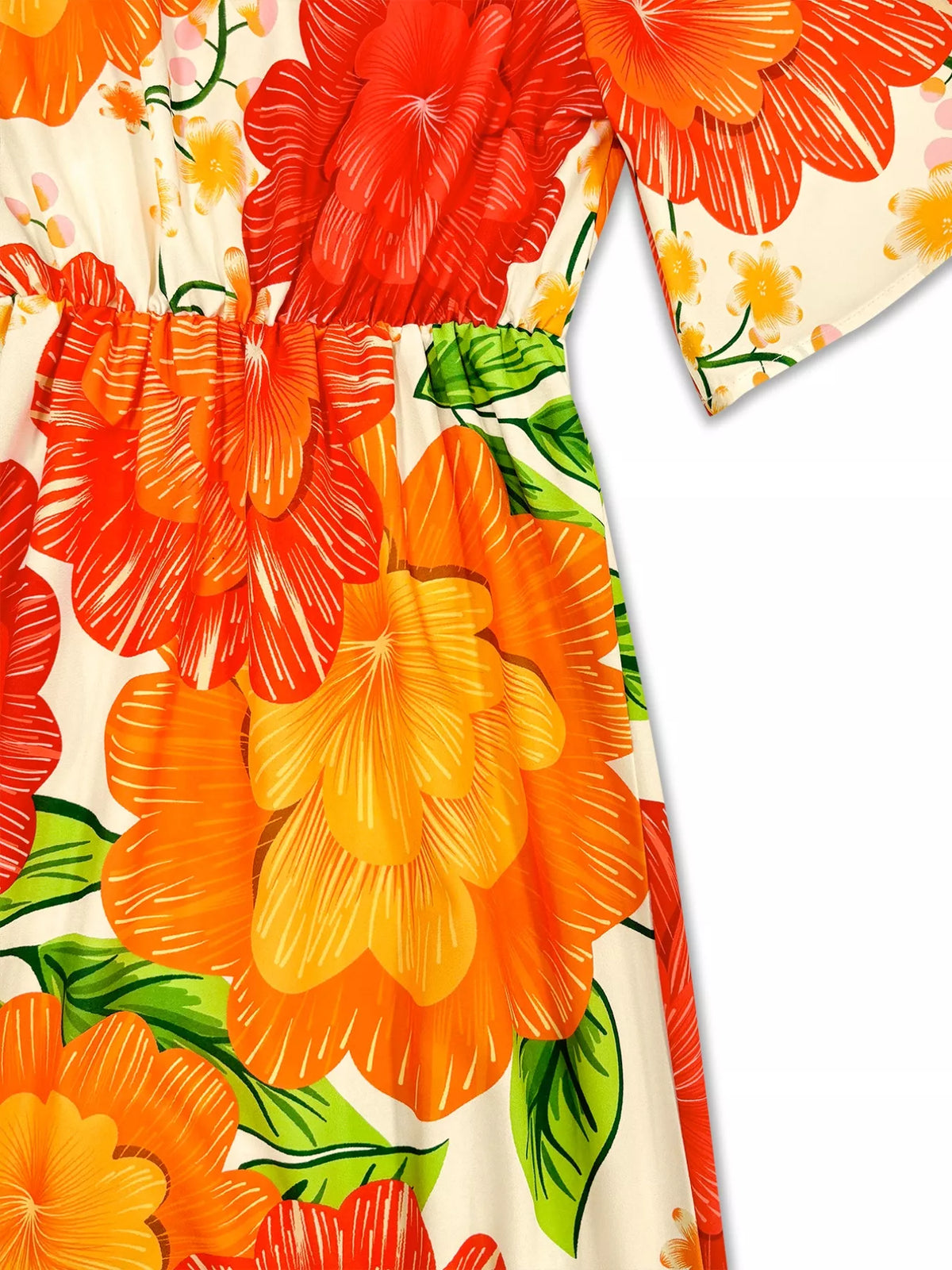 Orange floral V neck maxi dress styled look