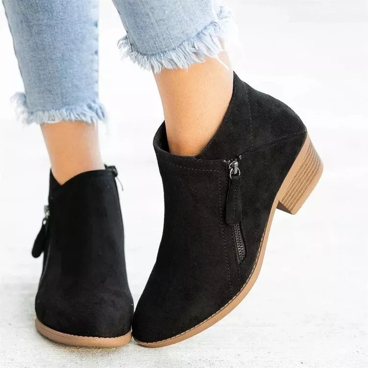 Point toe suede feel ankle boots front view