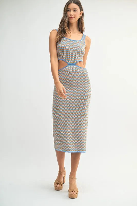 MABLE Multi Color Chevron Knit Bodycon Midi Dress - Fashorio