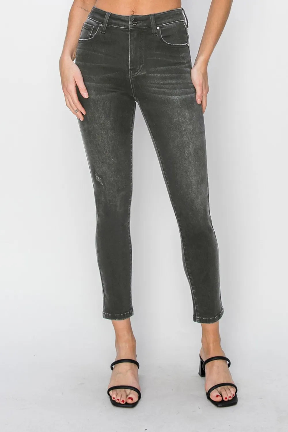 RISEN Full Size High Rise Ankle Skinny Jeans – Stretch Denim Black - Fashorio