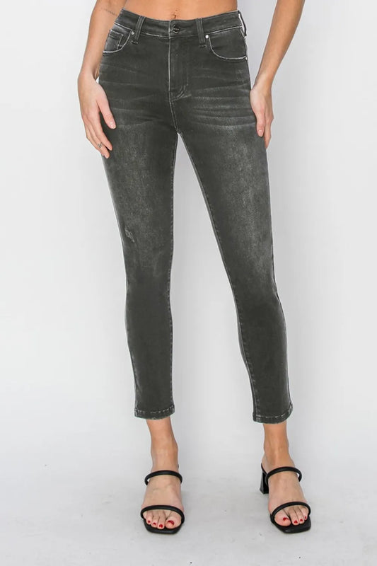 RISEN Full Size High Rise Ankle Skinny Jeans – Stretch Denim Black - Fashorio