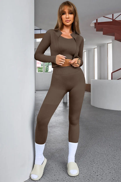 Tank Cropped Active Top and Pants Set - Fashorio