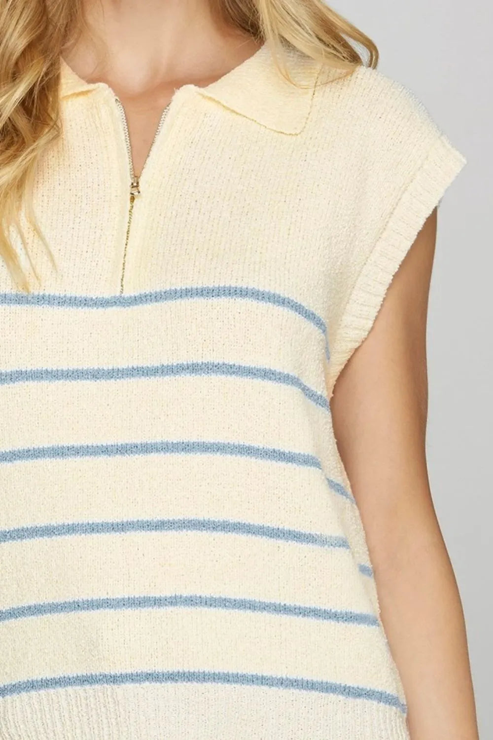 Striped Half Zip Sweater Vest Plus Size in Sky Blue side view