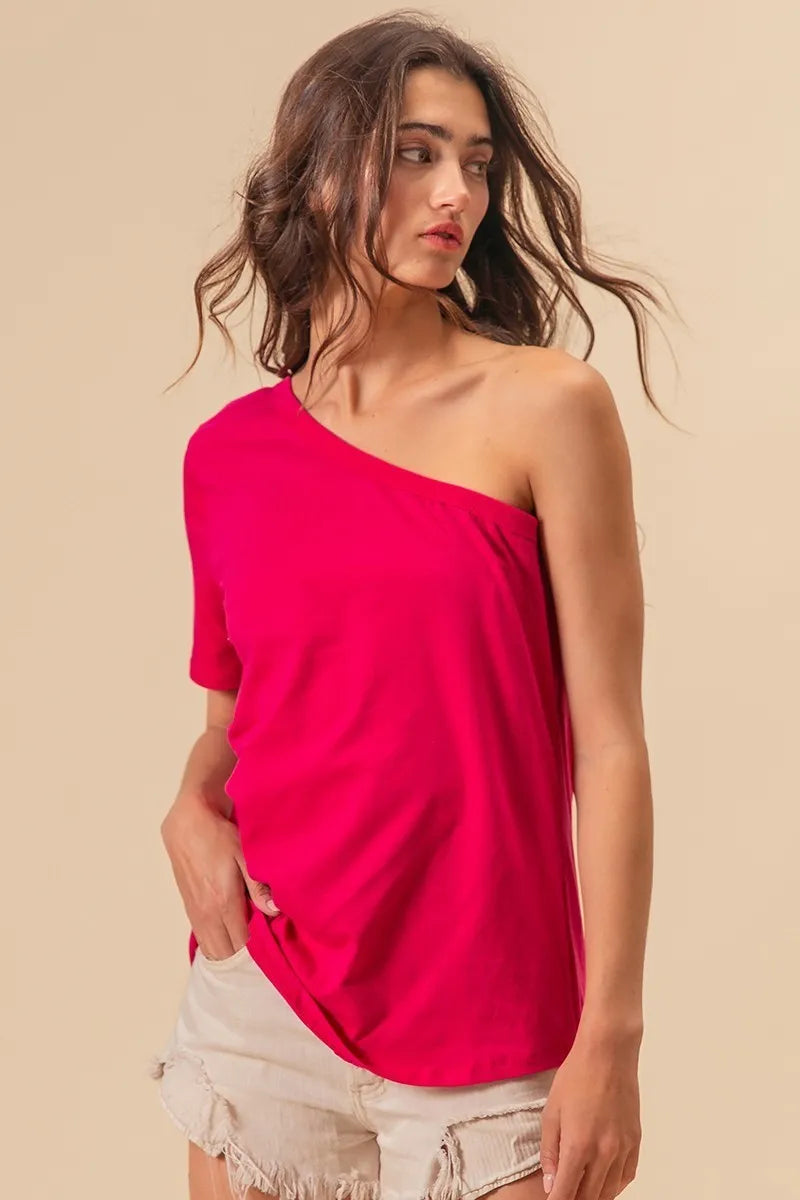 Pink one shoulder top back view