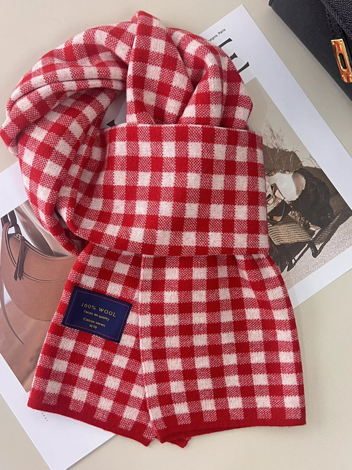 Wool plaid scarf shown in an alternate colorway