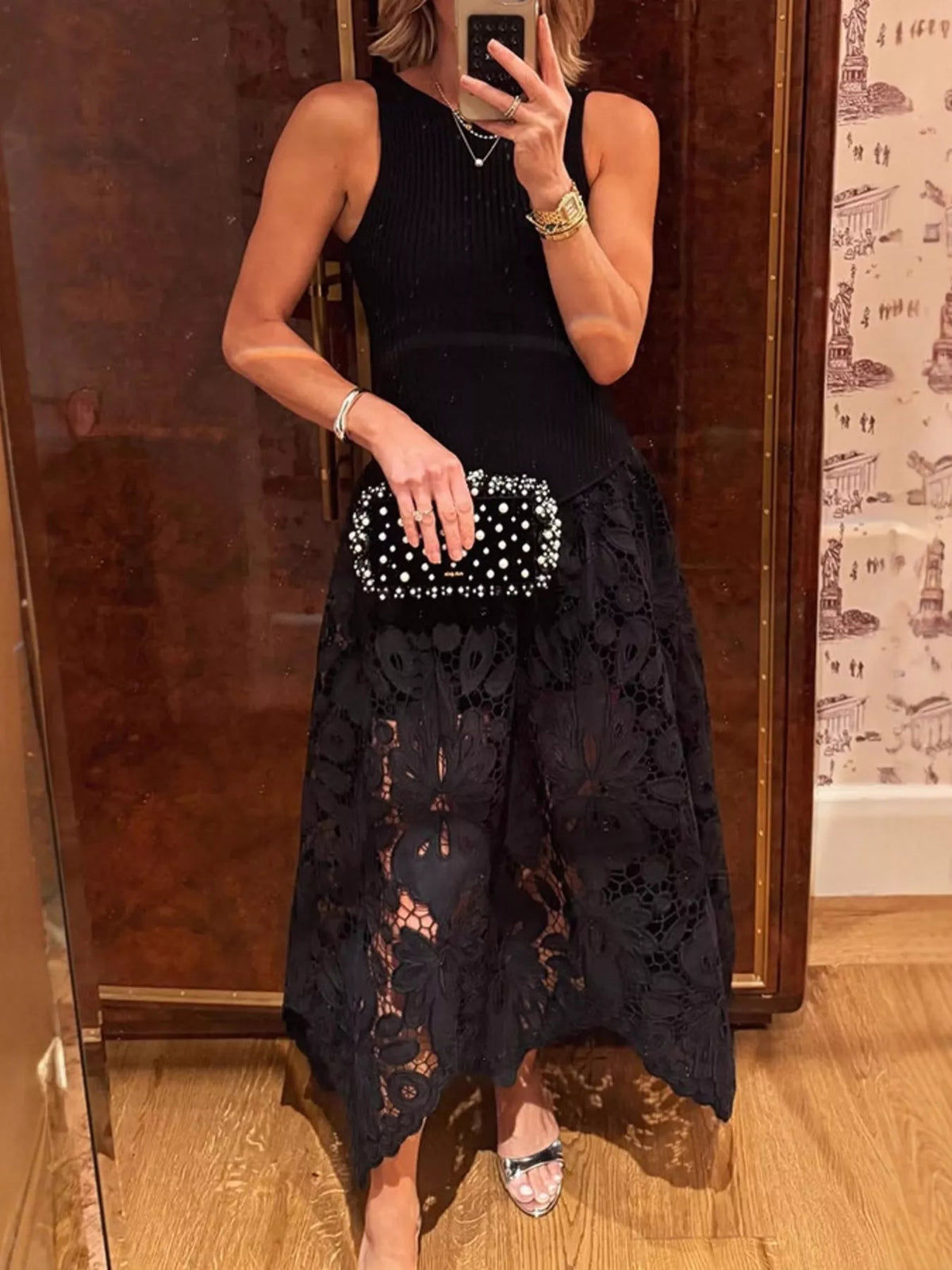 ribbed crochet sleeveless midi dress side view