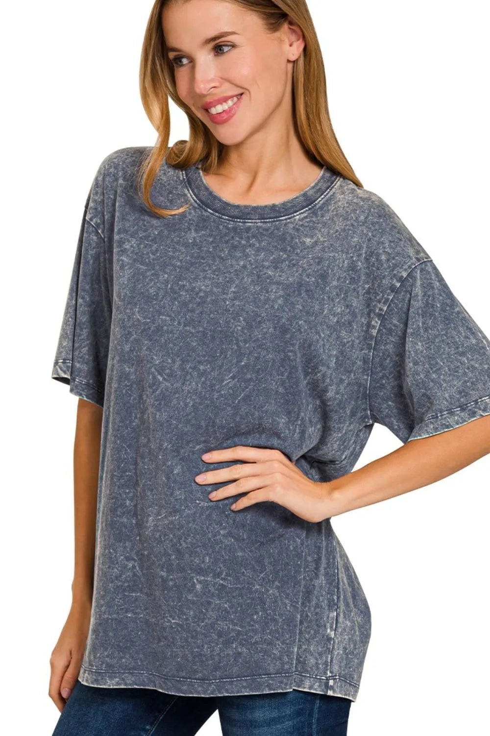 Zenana Washed Short Sleeve Top - Fashorio