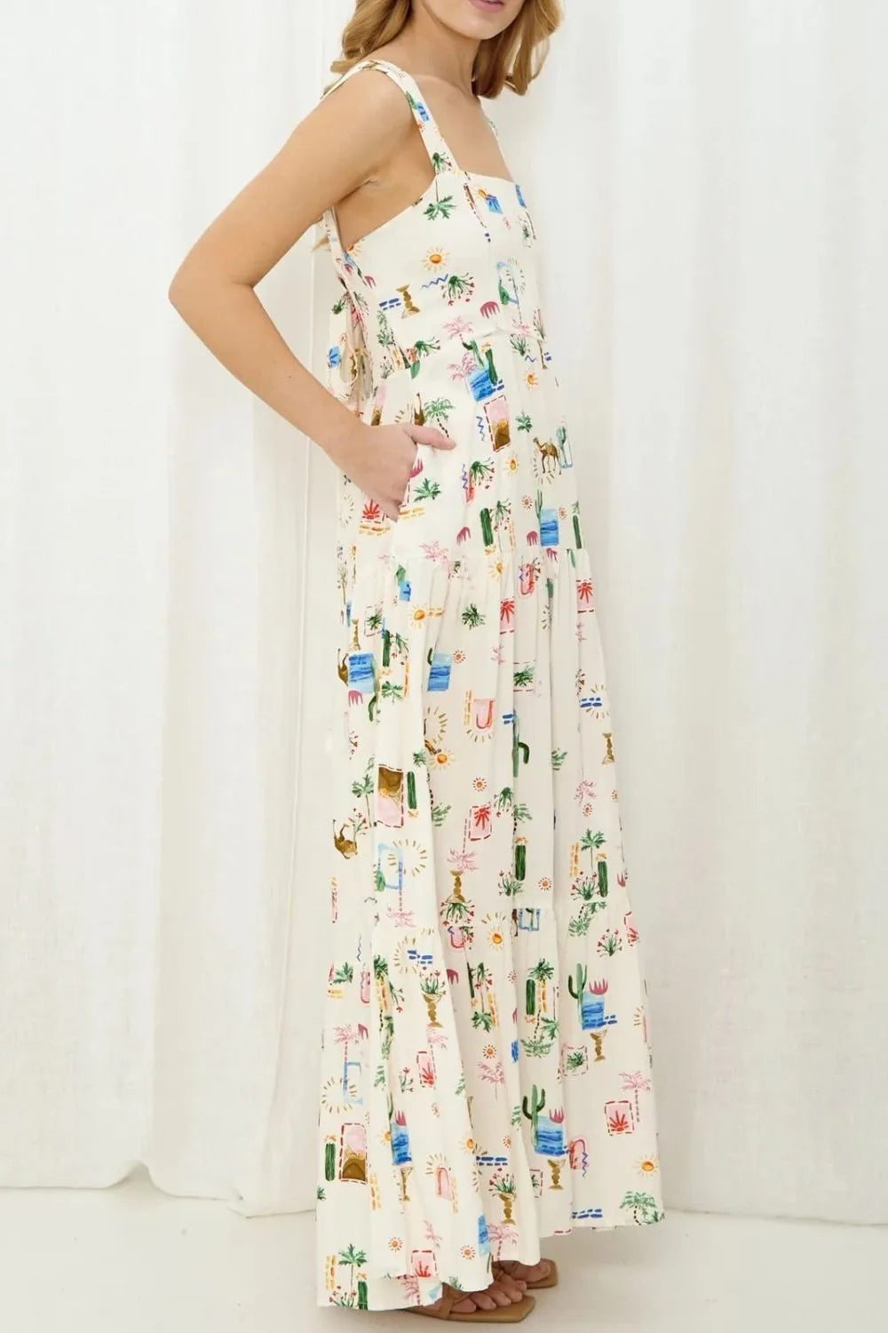 Printed Square Neck Wide Strap Maxi Dress view 5