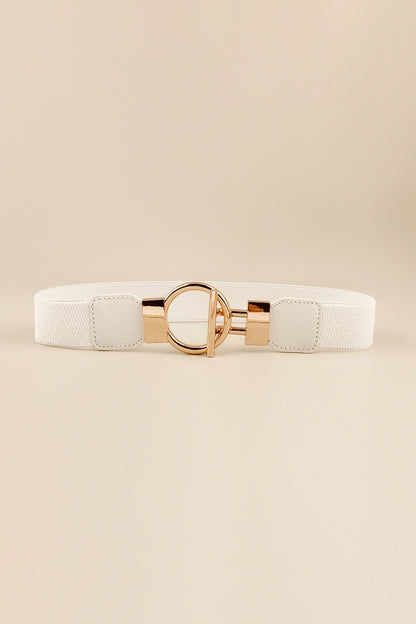 Circle Shape Buckle Zinc Alloy Buckle PU Leather Belt White One Size - Fashorio