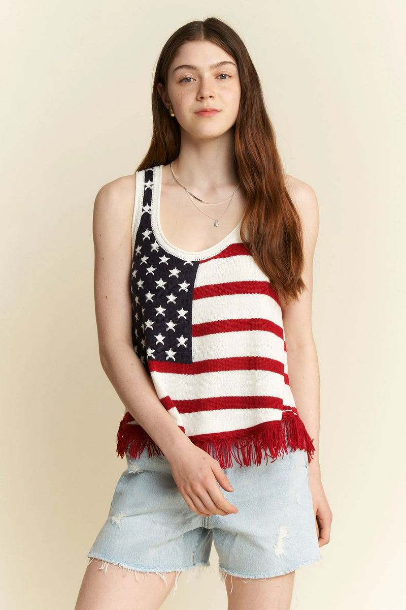 American flag fringe tank top front view