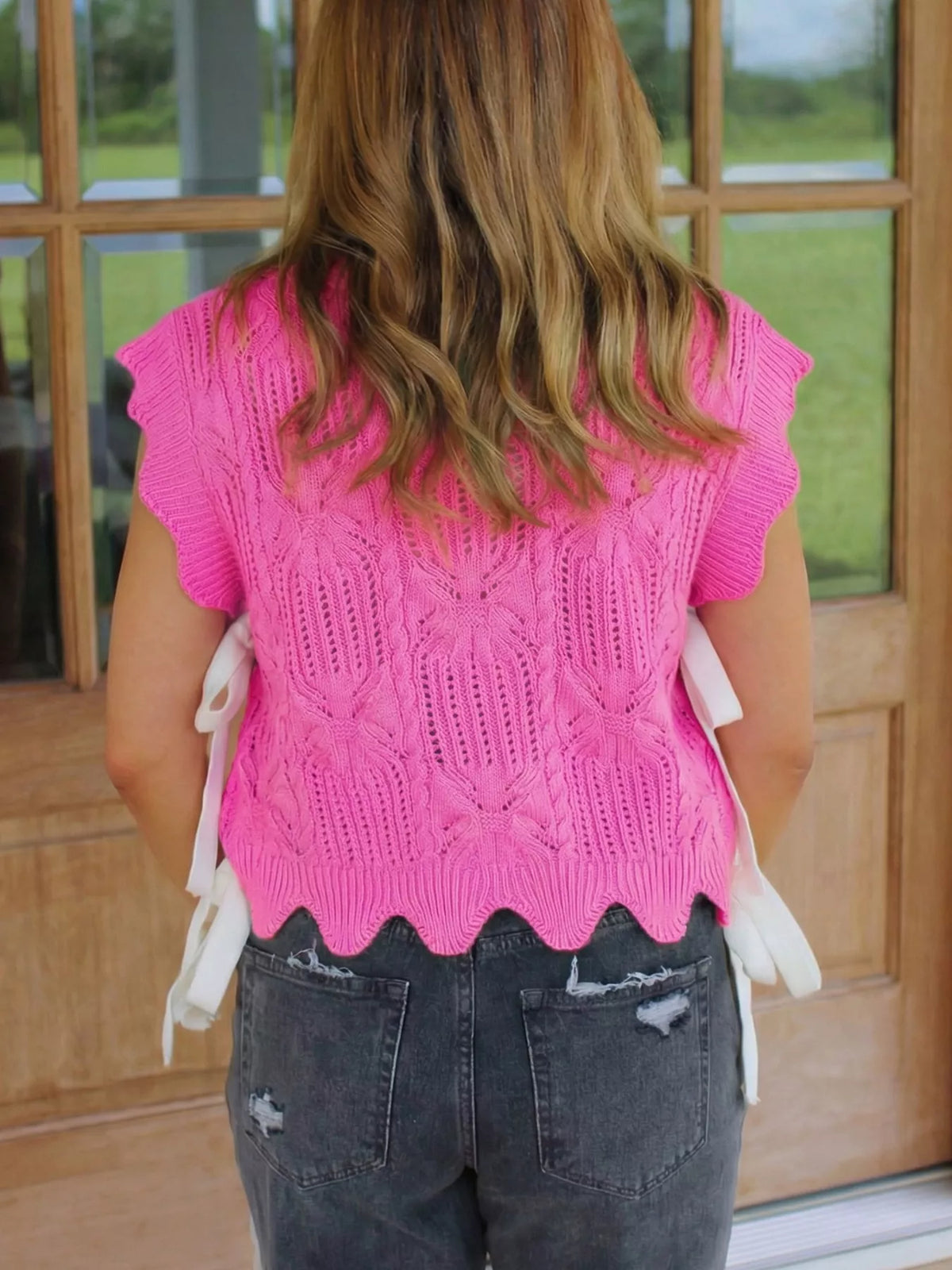 Fuchsia cotton vest on model