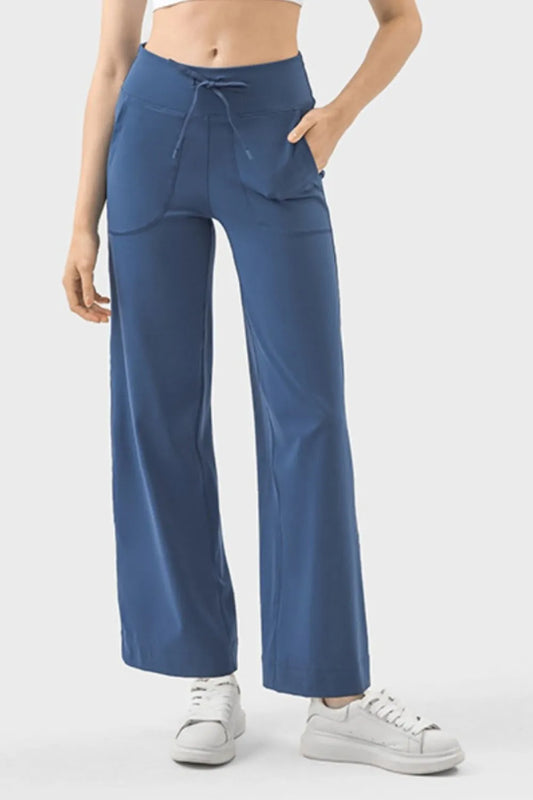 Millennia Drawstring Active Pants with Pockets Dusty Blue - Fashorio