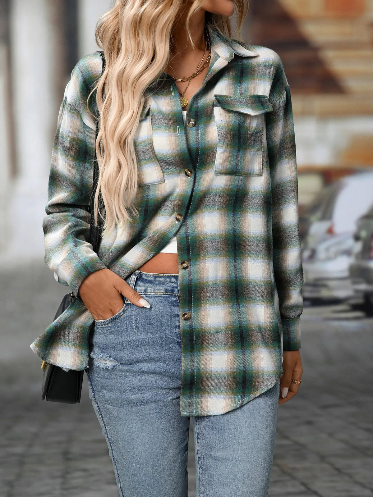 Oversized Plaid Button Up Shirt, view 8