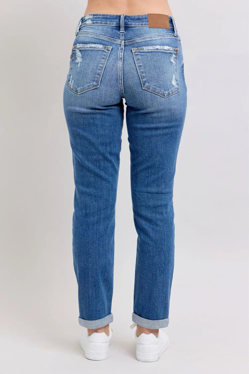 Judy Blue Full Size Button Fly Distressed Jeans with Pockets Plus Size - Fashorio