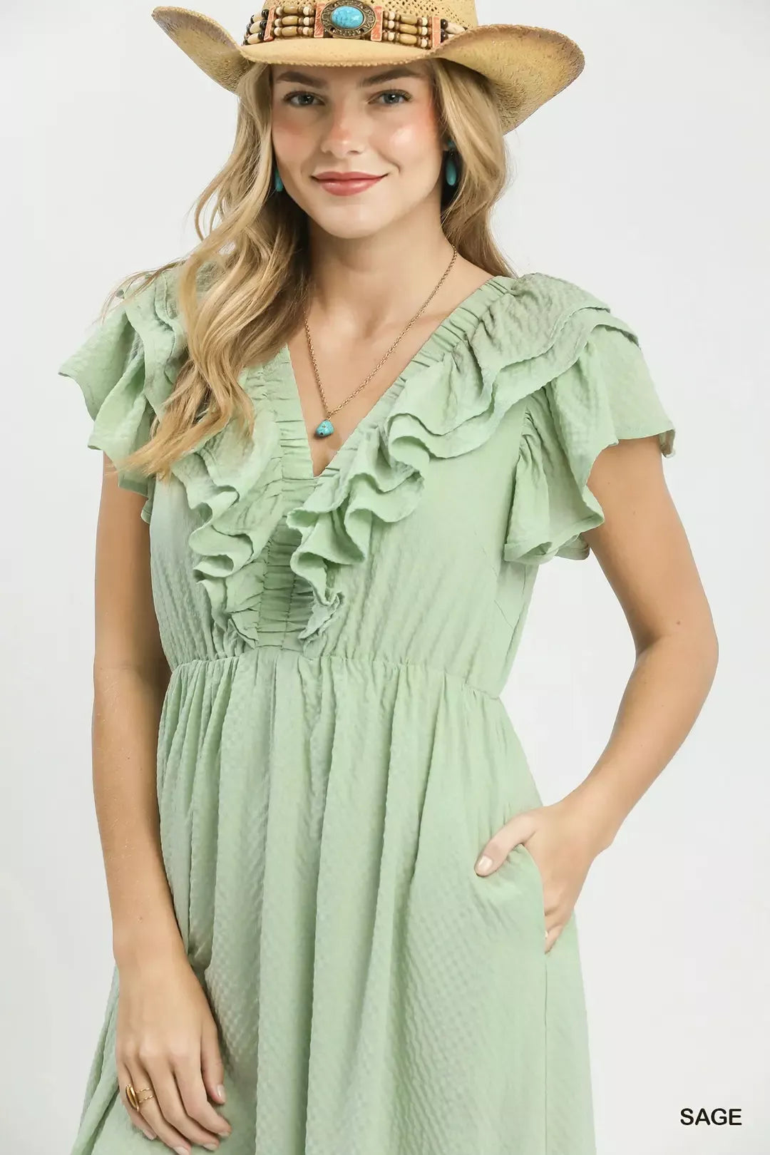 Textured Ruffle Midi Dress styled look