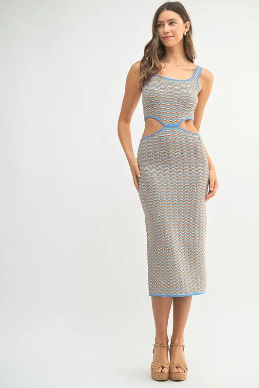 Multi Color Chevron Knit Bodycon Midi Dress on model