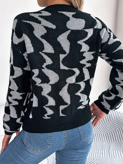 Round Neck Long Sleeve Sweater - Fashorio
