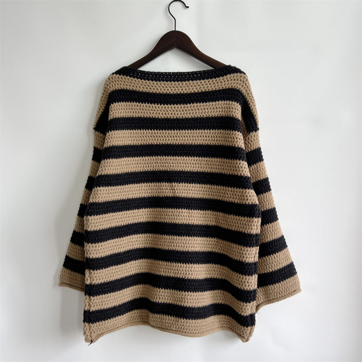 Striped Round Neck Long Sleeve Sweater - Fashorio