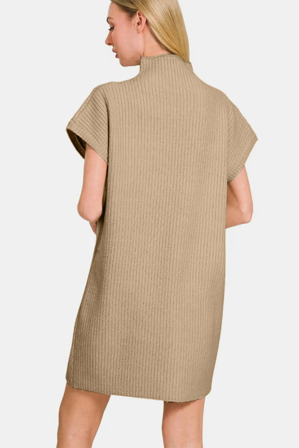 Short Sleeve Sweater Mini Dress in Mocha back view