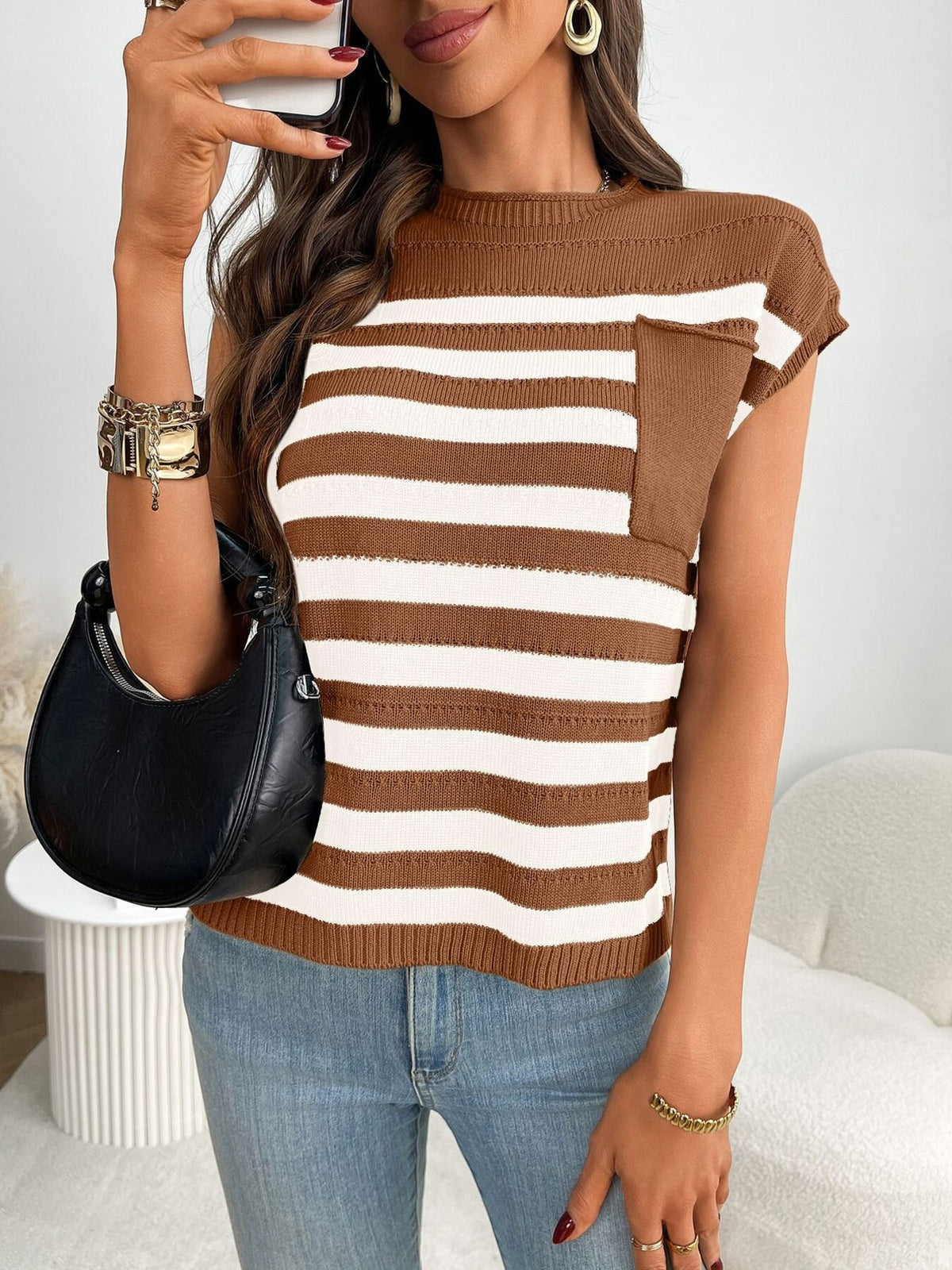 Casual striped sweater styled with denim