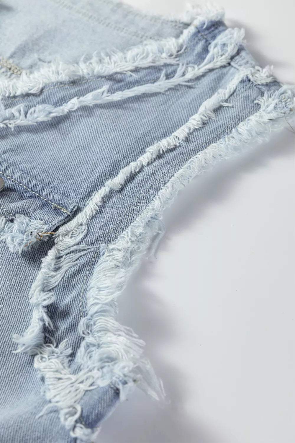Frayed Flap Pocket Denim Vest in Light Blue view 9