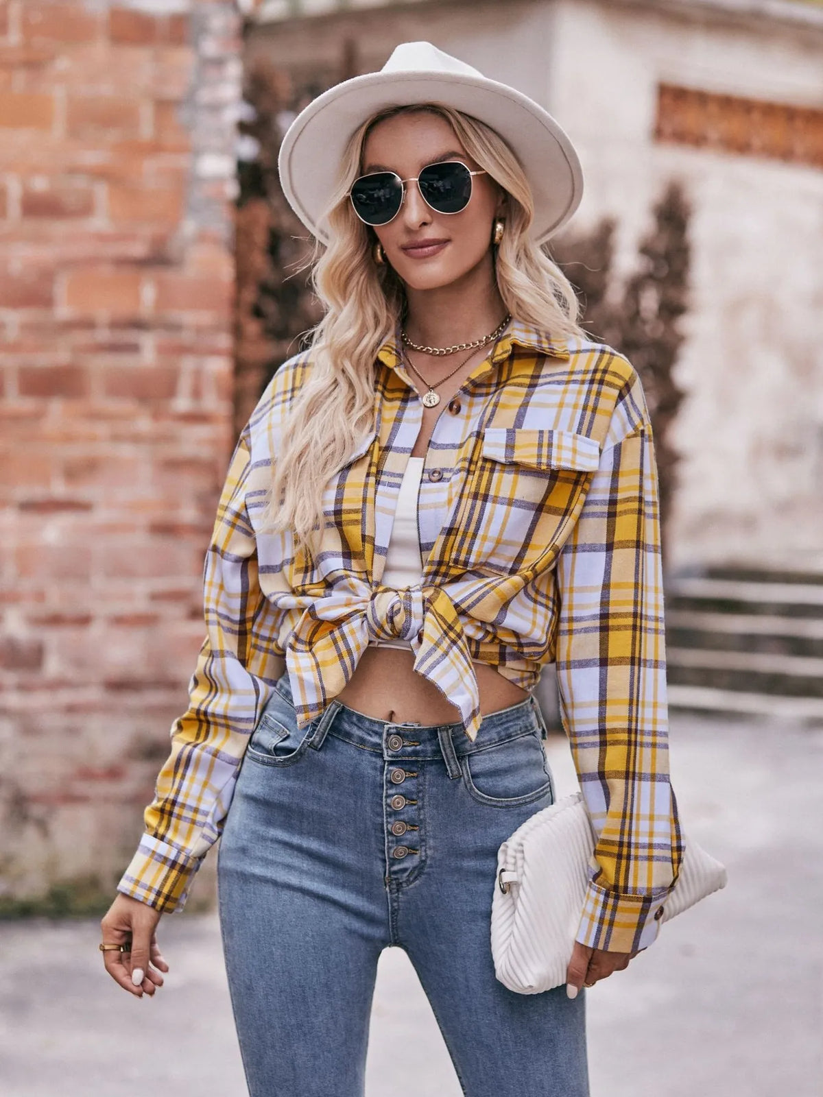 Plaid Long Sleeve Button Down Shirt, view 33