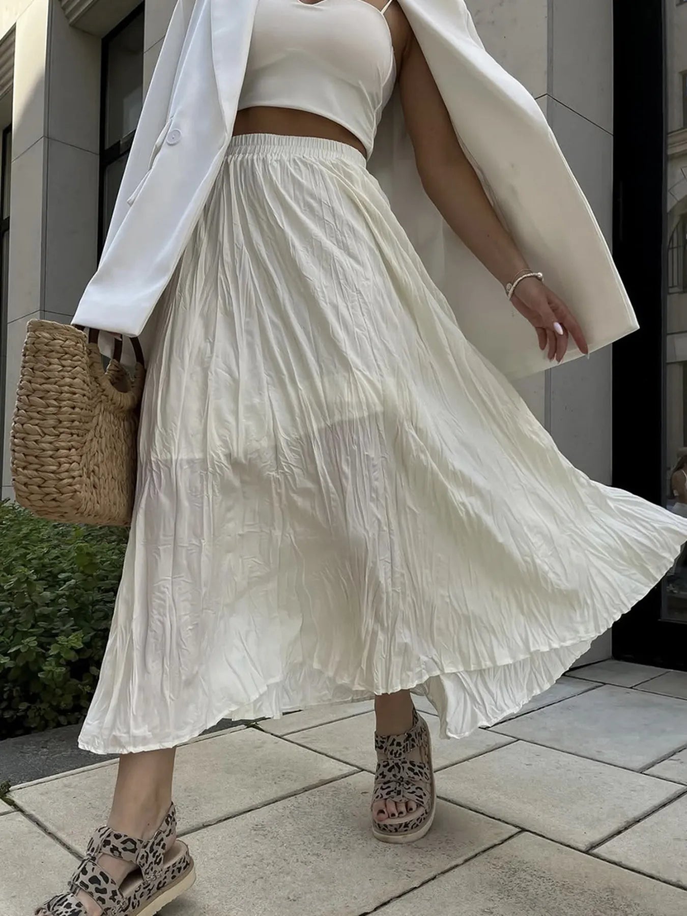 Ruched Elastic Waist Skirt Ivory One Size - Fashorio