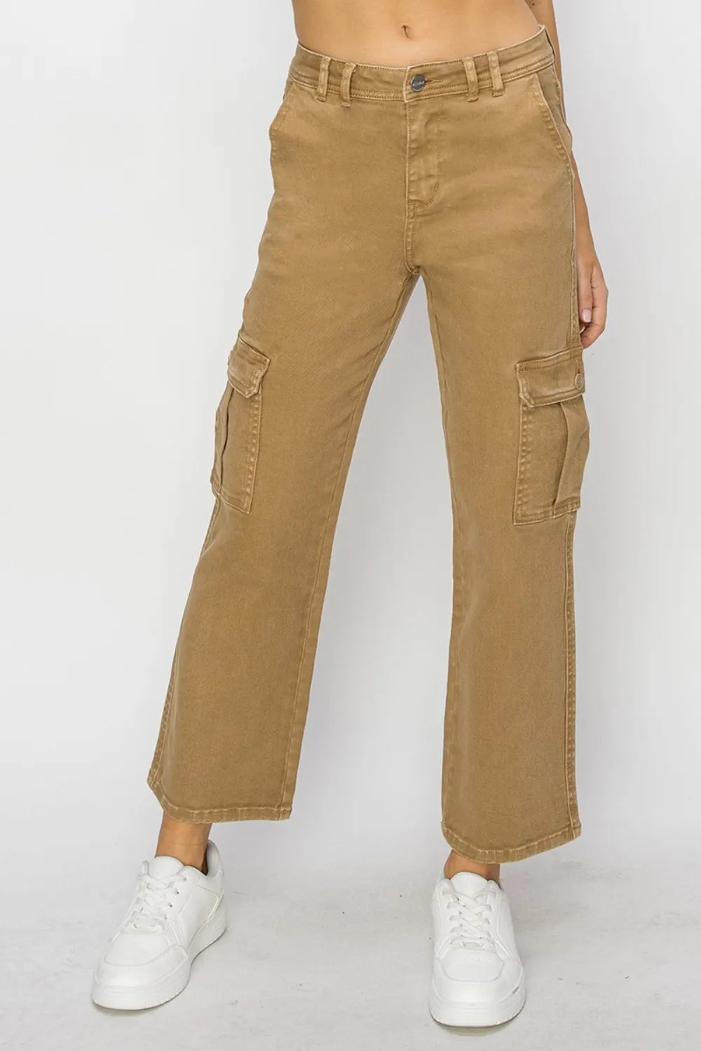 Risen Full Size High Rise Cargo Jeans Mocha - Fashorio
