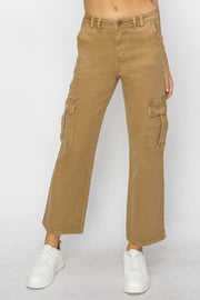 Risen Full Size High Rise Cargo Jeans Mocha - Fashorio