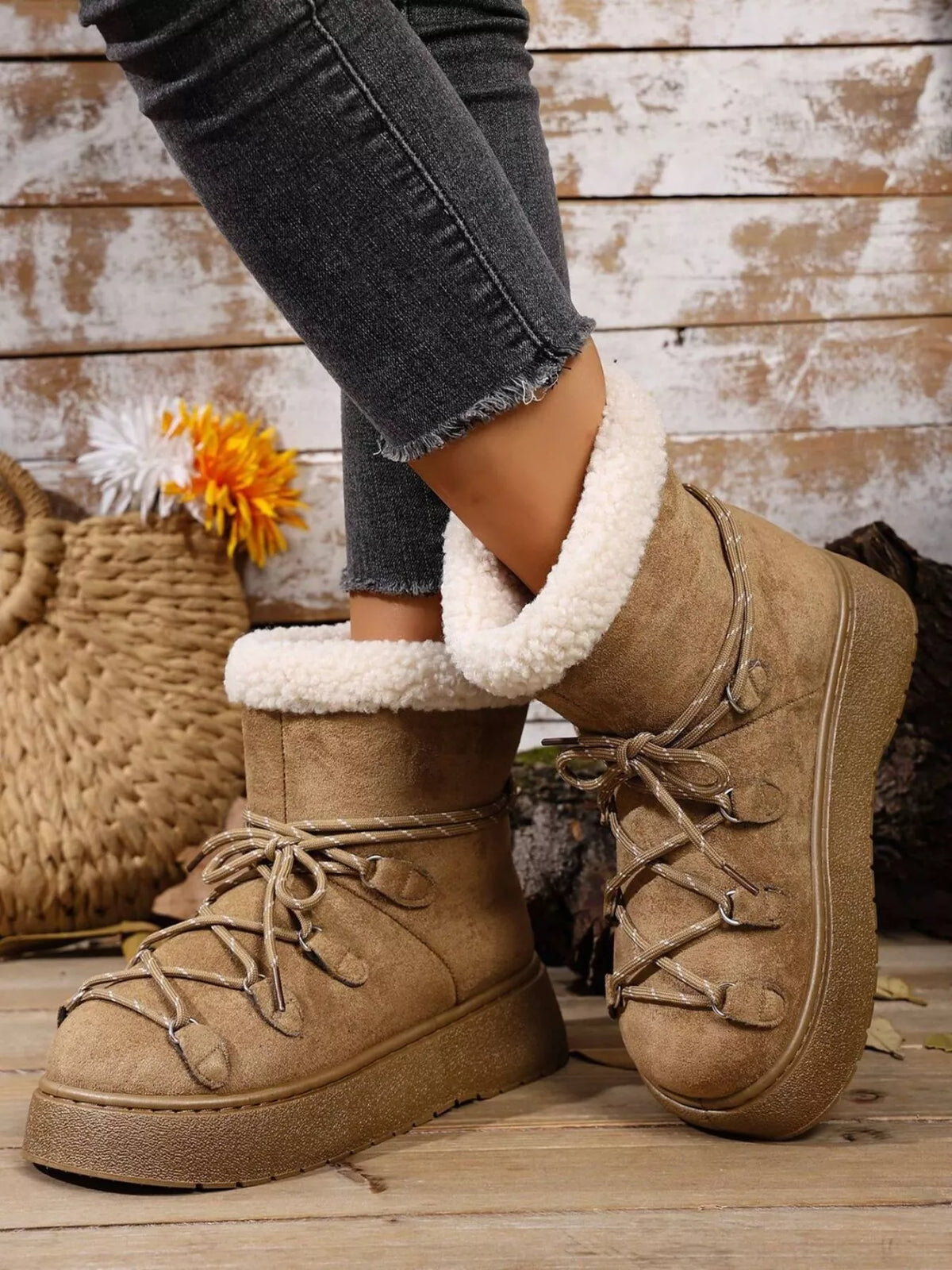 Round toe lace up platform boots back view