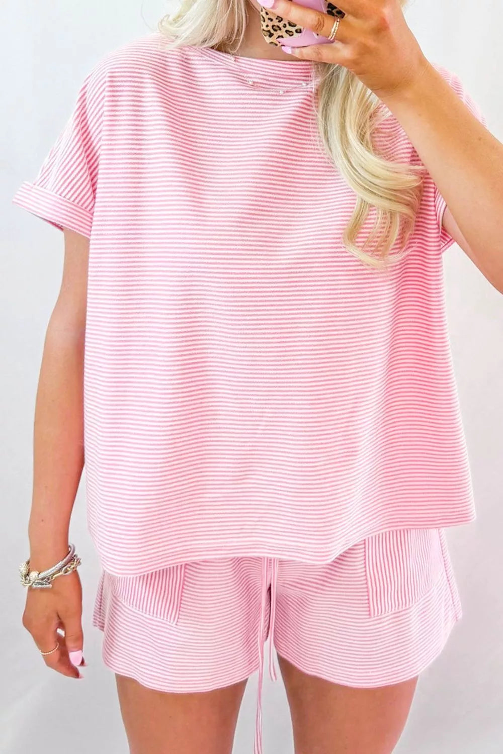 Striped drawstring shorts pocket detail