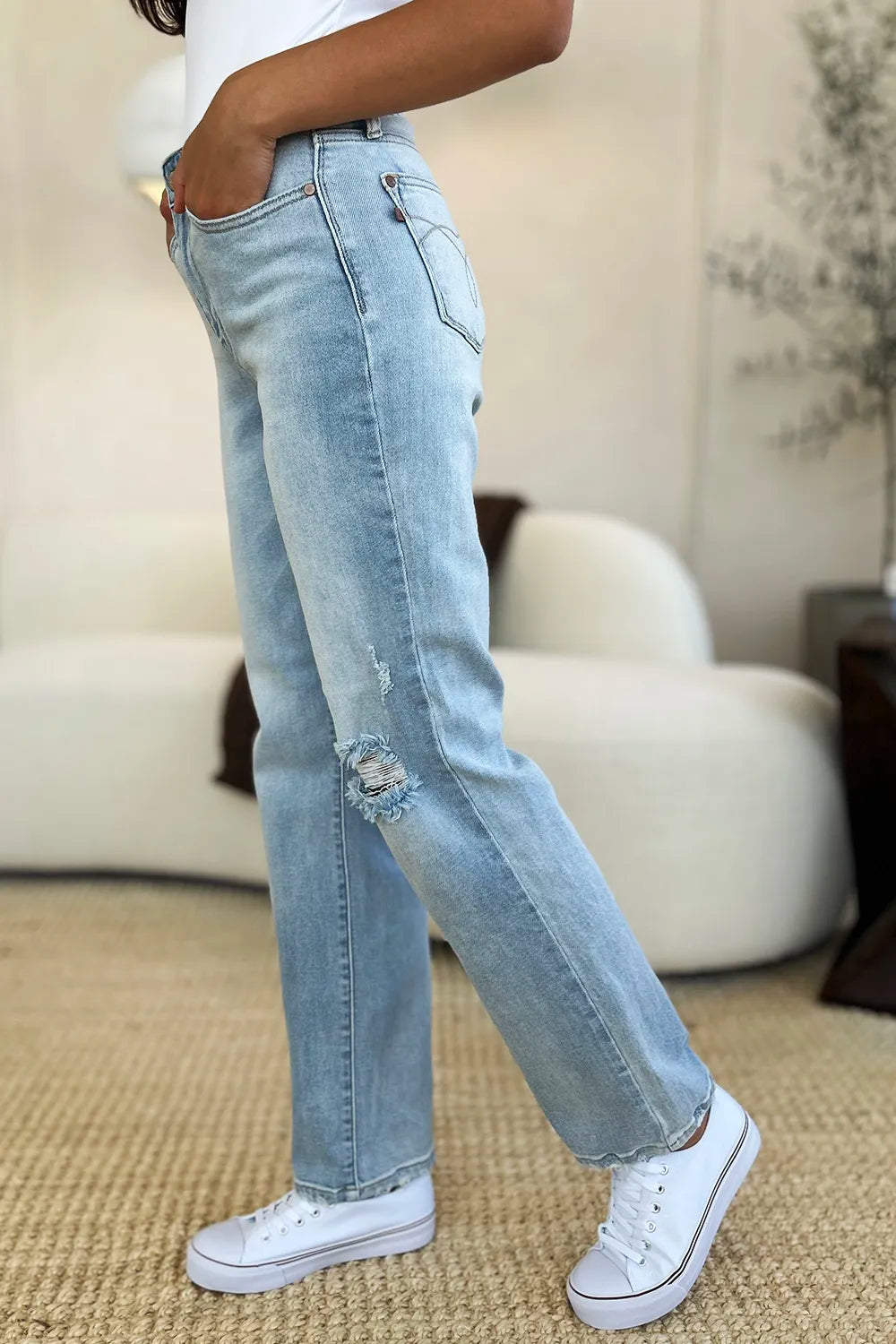 Judy Blue Full Size High Waist Distressed Straight Jeans - Fashorio