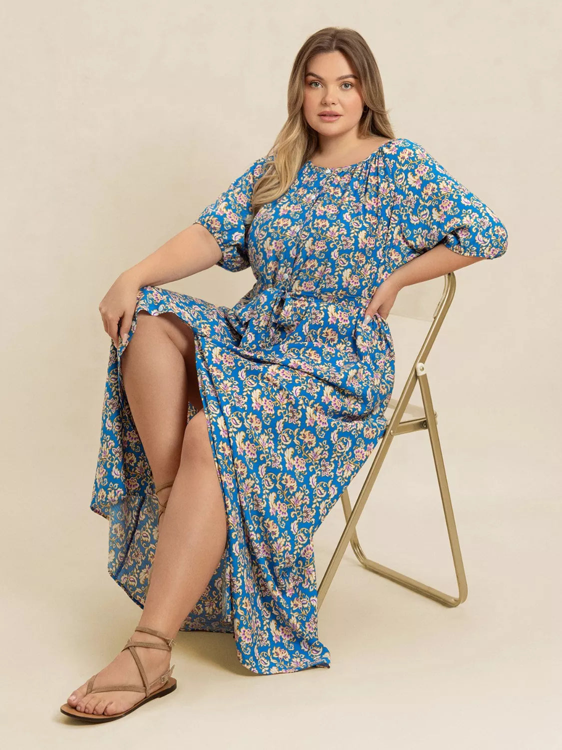 Plus size floral maxi dress full length view