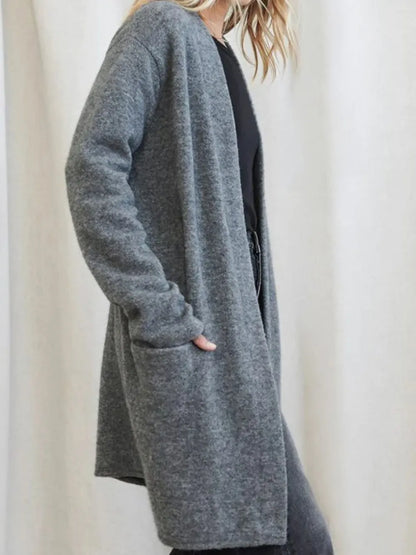 Open Front Long Sleeve Cardigan with Pockets - Fashorio