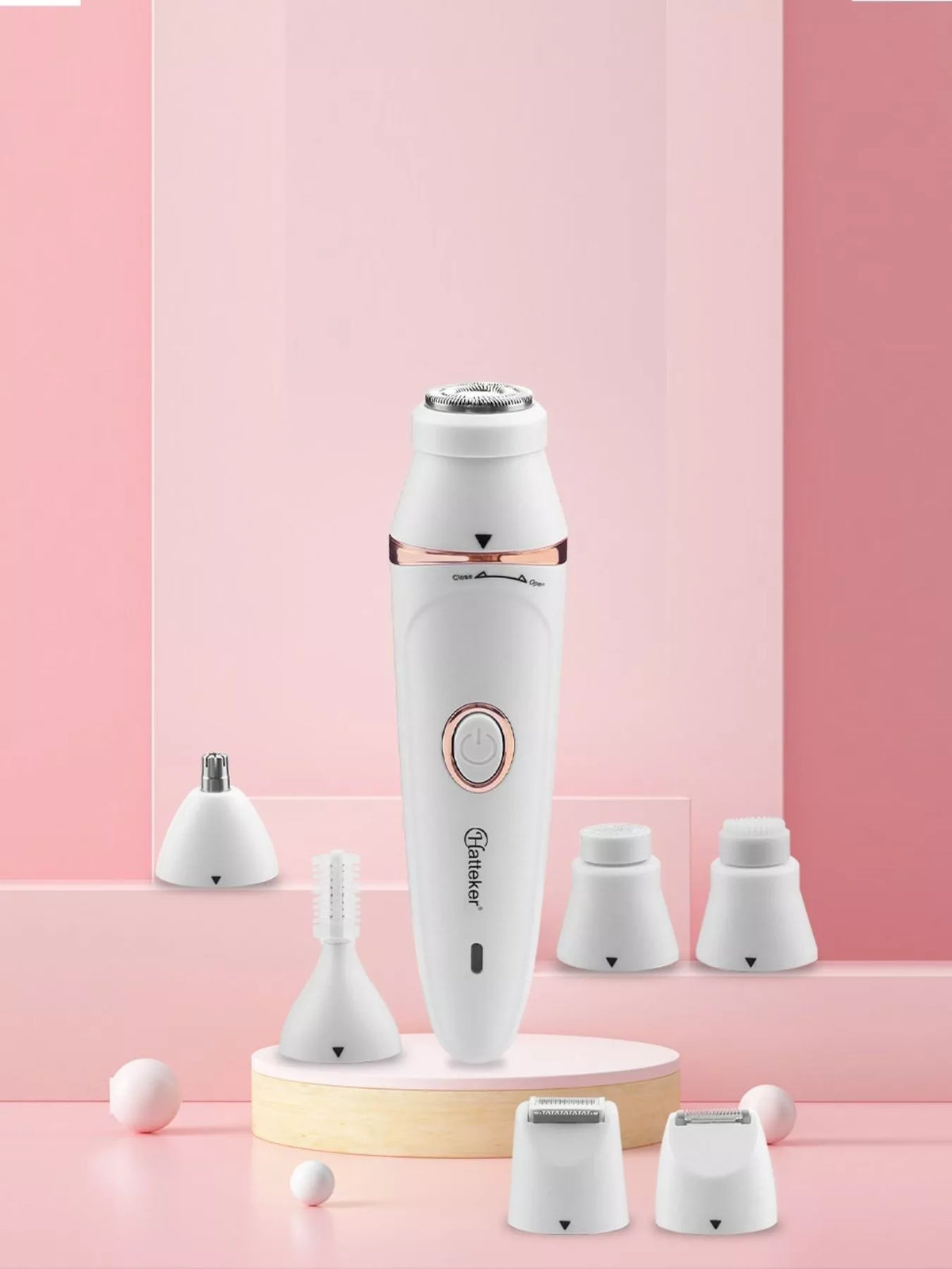 White 7 in 1 painless epilator set front view