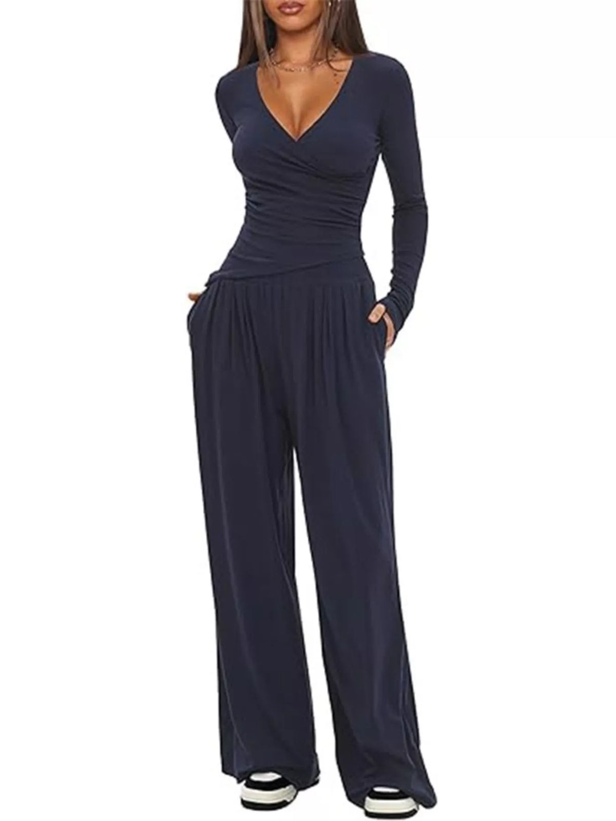 Casual Long Sleeve Top and Wide Leg Pants Set, view 11