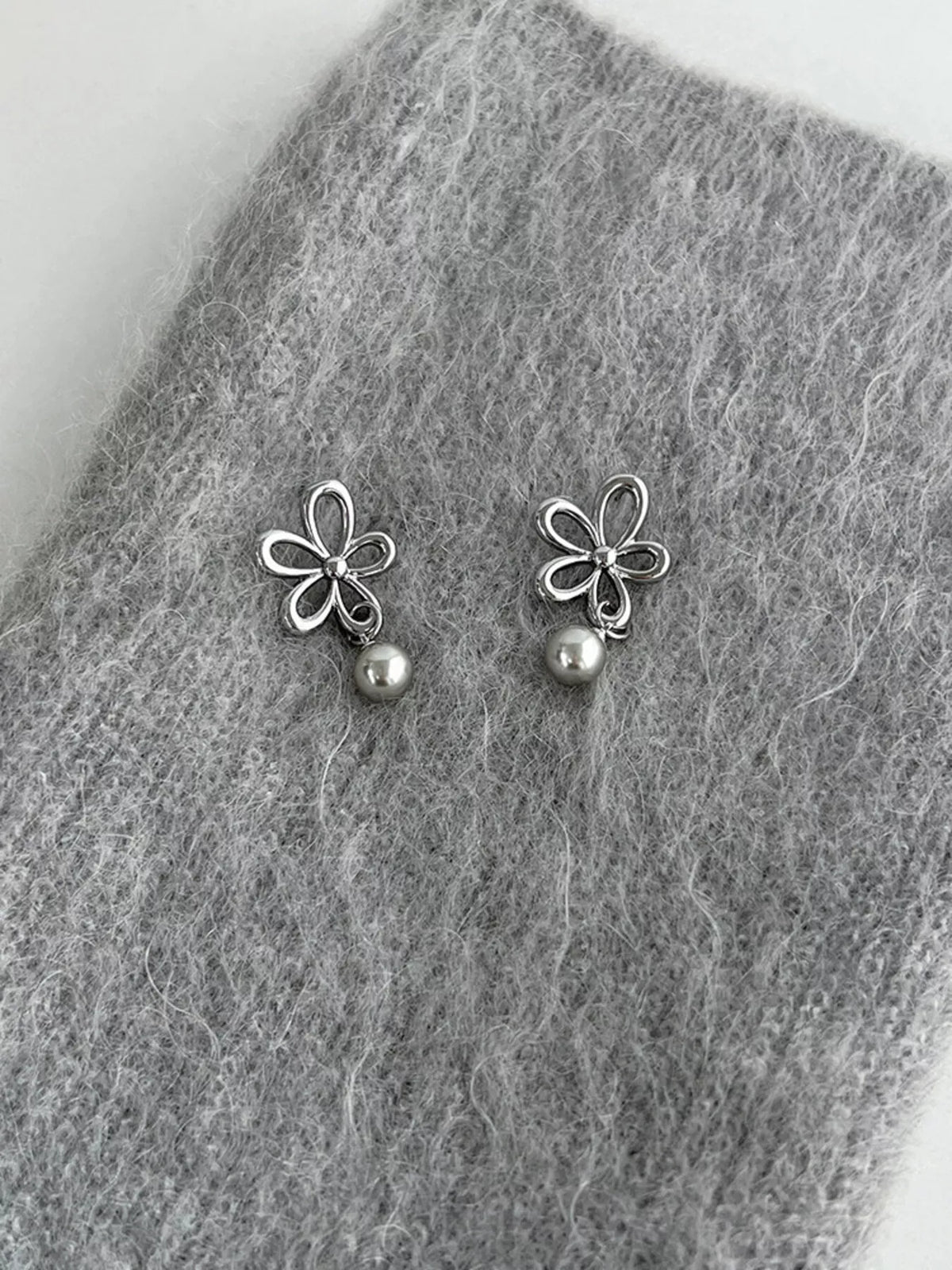 Pearl Flower Drop Earrings on model