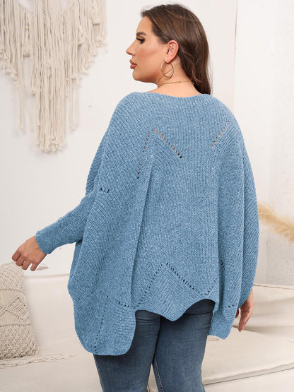 Plus Size Round Neck Batwing Sleeve Sweater - Fashorio