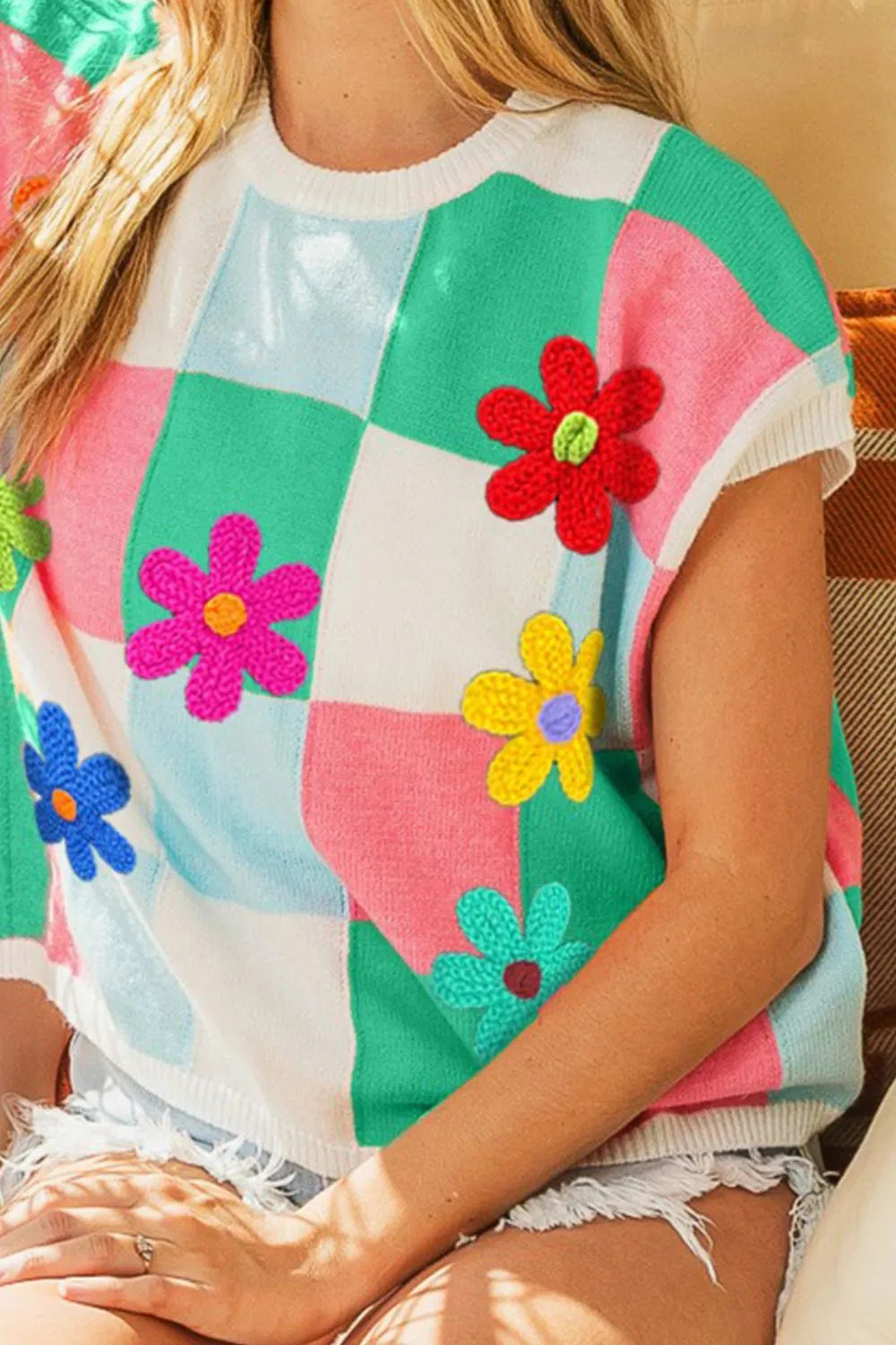 Floral Checked Sweater Vest side view