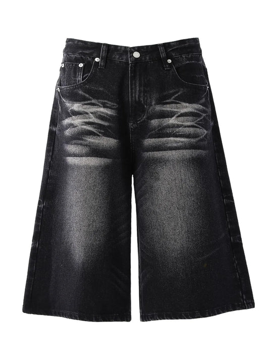 Men's Wide-Leg Denim Shorts Black - Fashorio